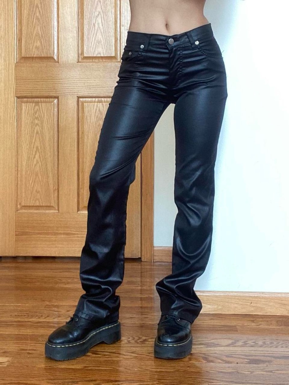 Vintage Vegan Leather Straight Leg / Bootcut Pants - Mid to Low Rise